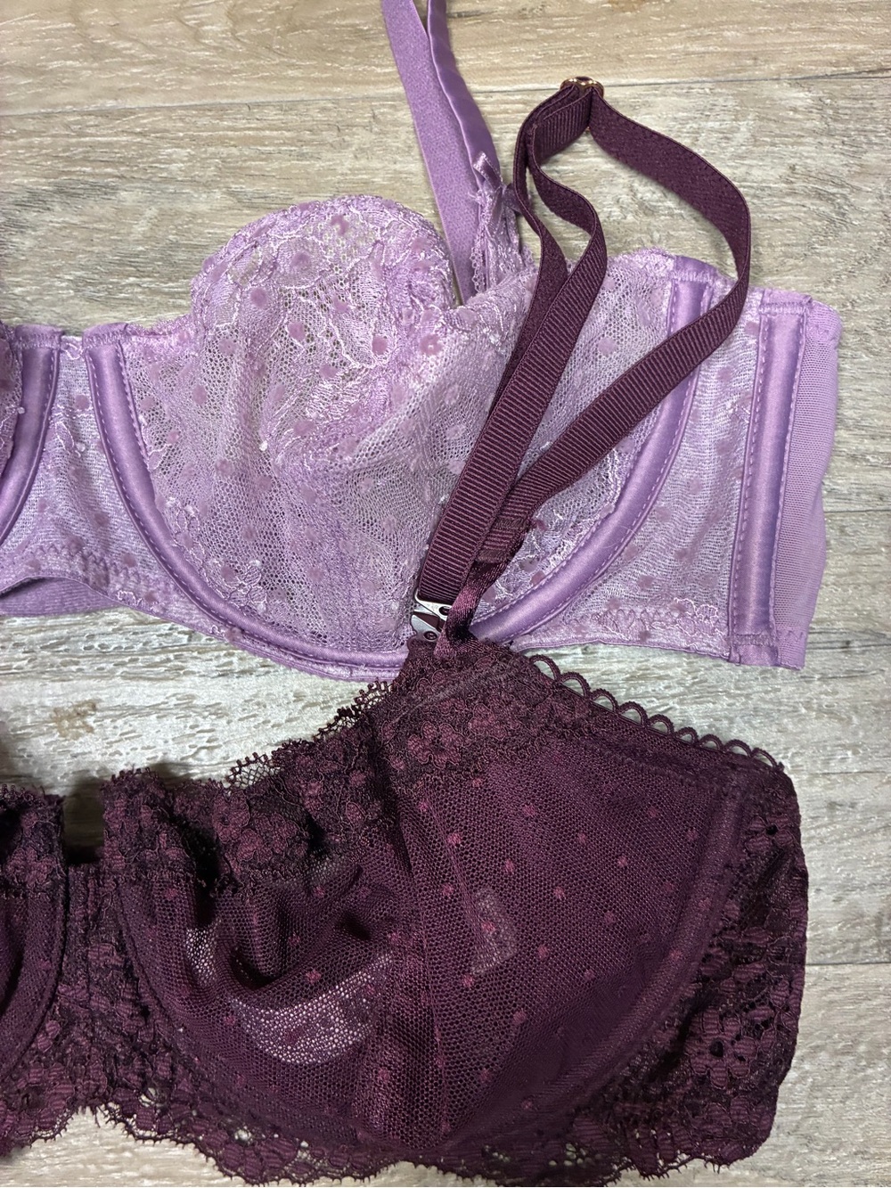 Victoria Secret 2 Underwired Lace Bras Push up Without Padding Unlined Ballonet - Picture 3 of 10